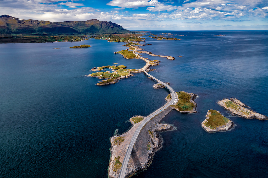 Atlantic Ocean Road or the Atlantic Road (Atlanterhavsveien) been awarded the title as Norwegian Construction of the Century. The road classified as a National Tourist Route. Aerial photography