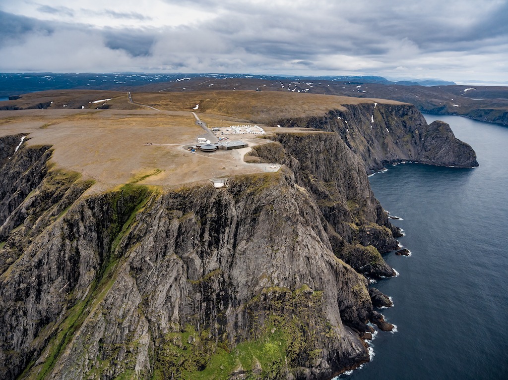 Barents Sea coast North Cape (Nordkapp) in northern Norway aerial photography.