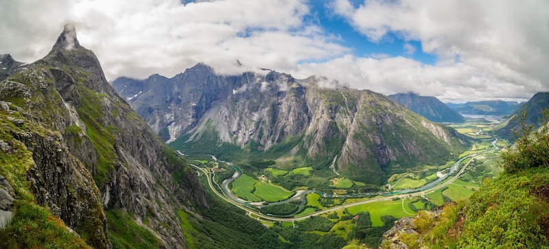 Mt Romsdalshorn and the Vengetindene pinnacles from Litlefjellet in the norwegian region Romsdalen, norway