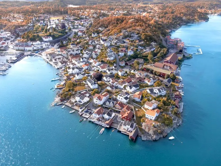 Coastal town in Norway seen from above